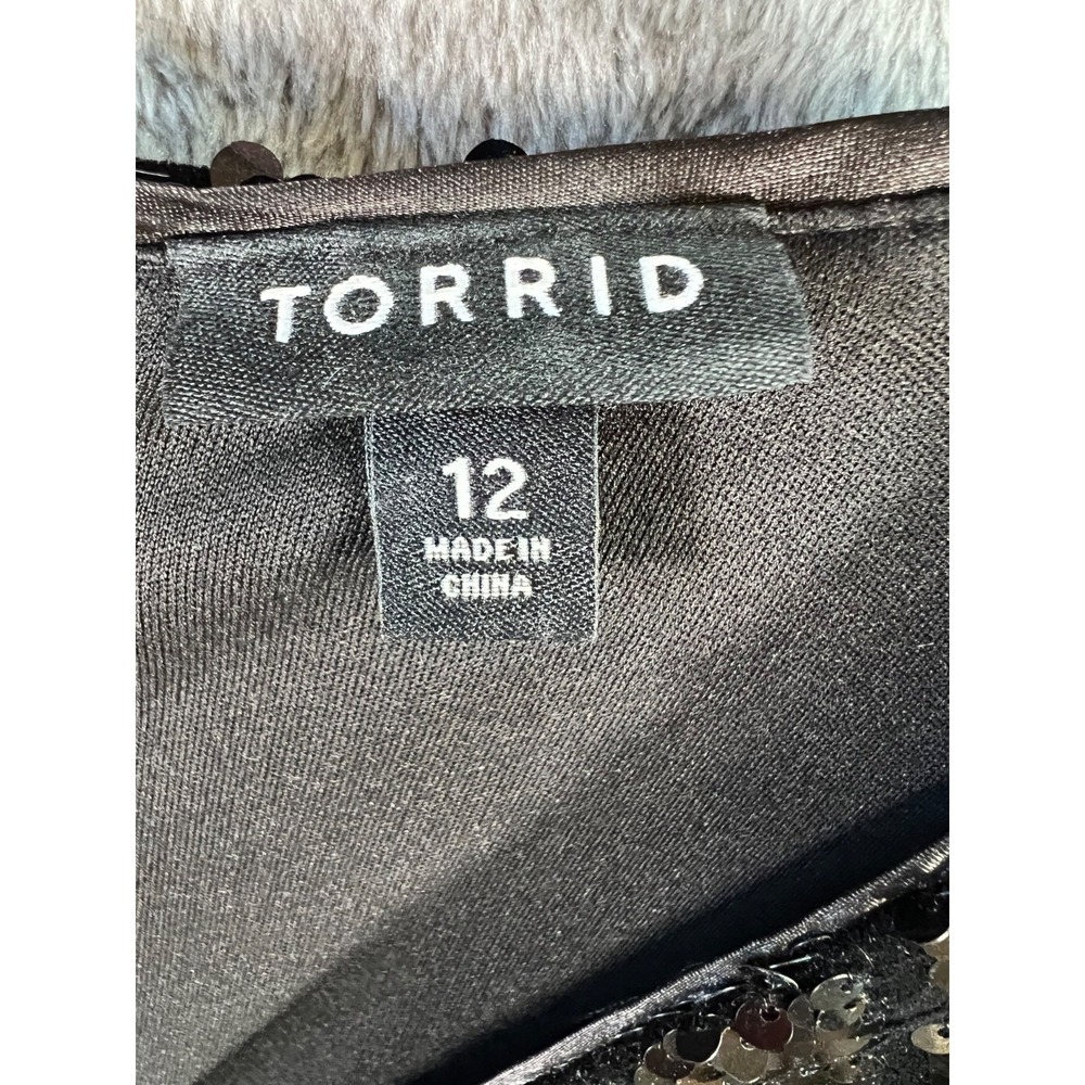 Torrid Sequin Velour Mini Dress 12 Black Surplice Long Sleeve Geometric - Picture 7 of 9